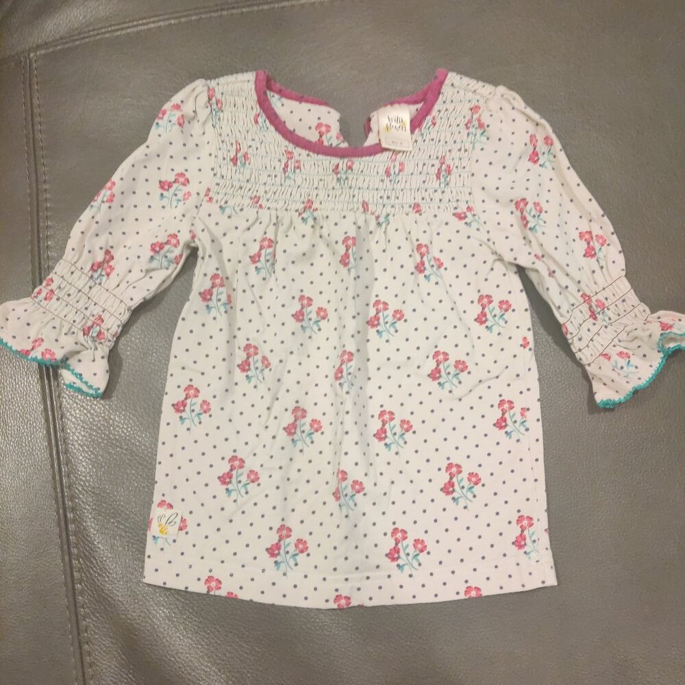 Wildflowers No. 4 -3/4 sleeve tie back ruched shirt